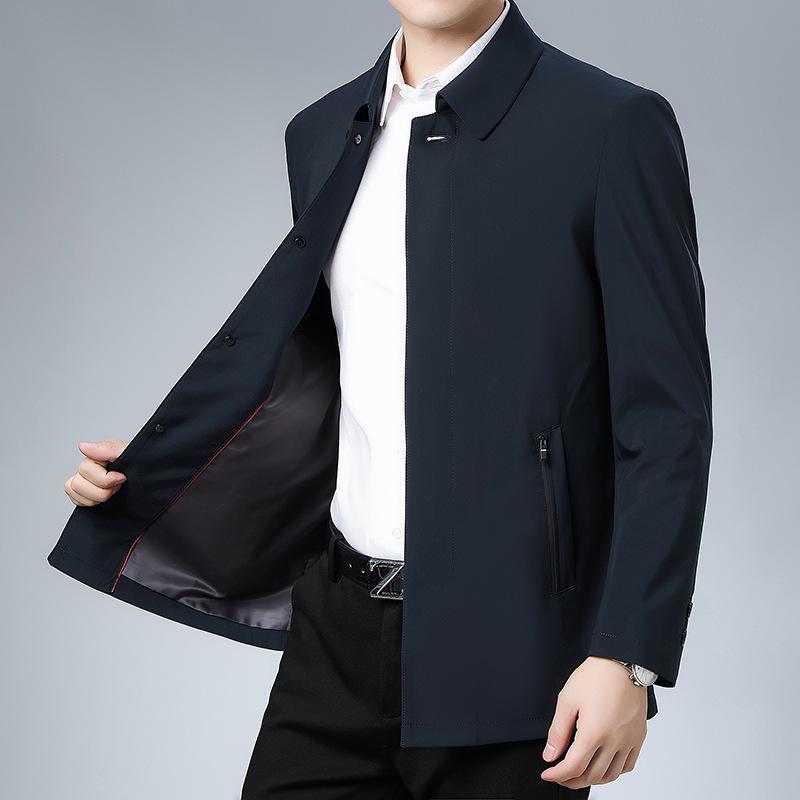 Spring and Autumn New Business Jacket Men's Solid Color Lapel Jacket Mid-length Jacket Men's Casual Jacket
