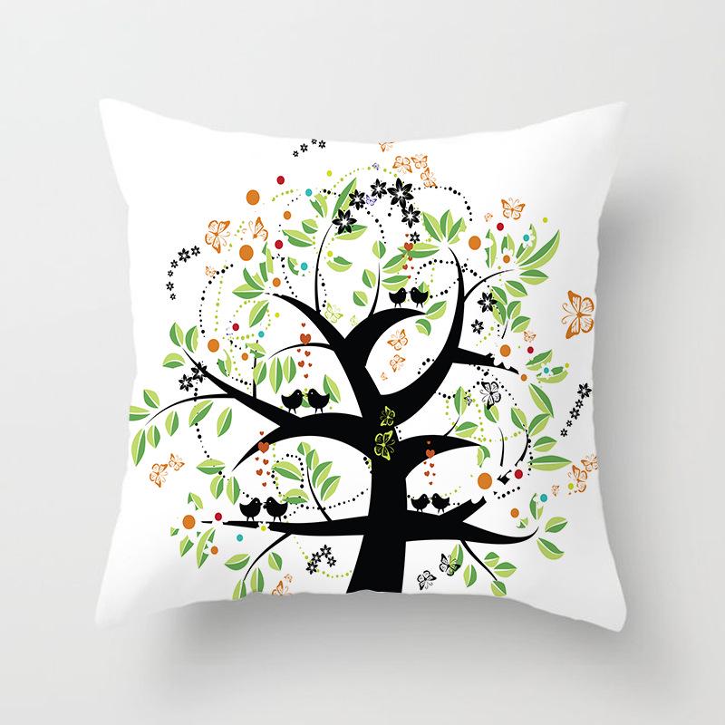 Painted Tree Digital Printed Peach Skin Square Pillow Cushion Cover Home Furnishings