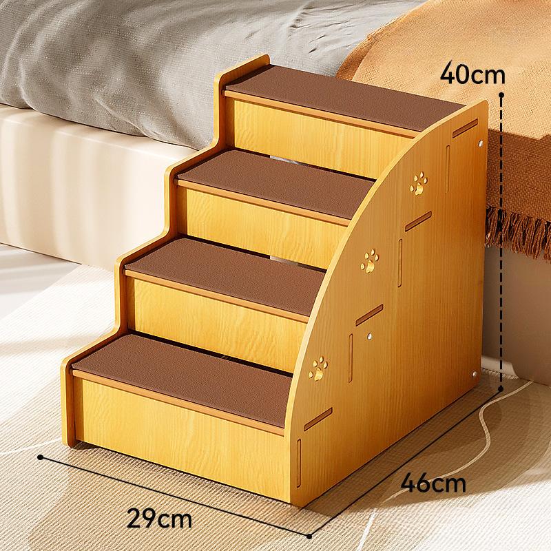Eco-Friendly Wooden Pet Stairs - Dog Steps with Anti-Slip Diamond Treads & Adjustable Height for Beds/Couches