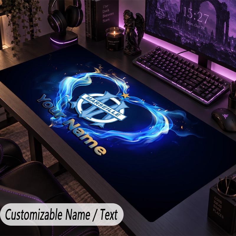 Large Mouse PadOlympique Marseille FC Custom Name Text Personalized Desk Mat Non Slip Gaming Pad