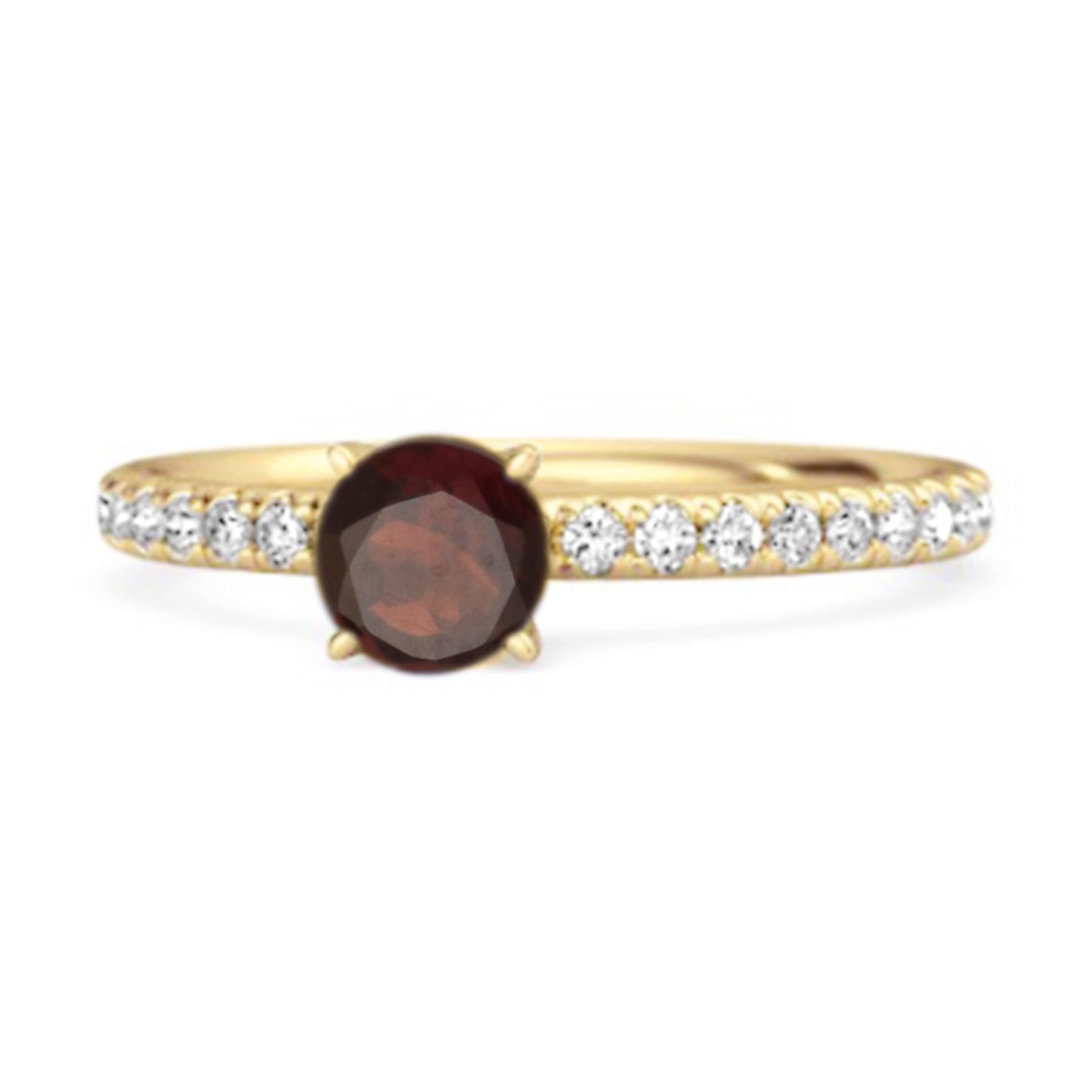 Garnet Round Soliatire Ring - 925 Sterling Silver Gold Vermeil 6.5