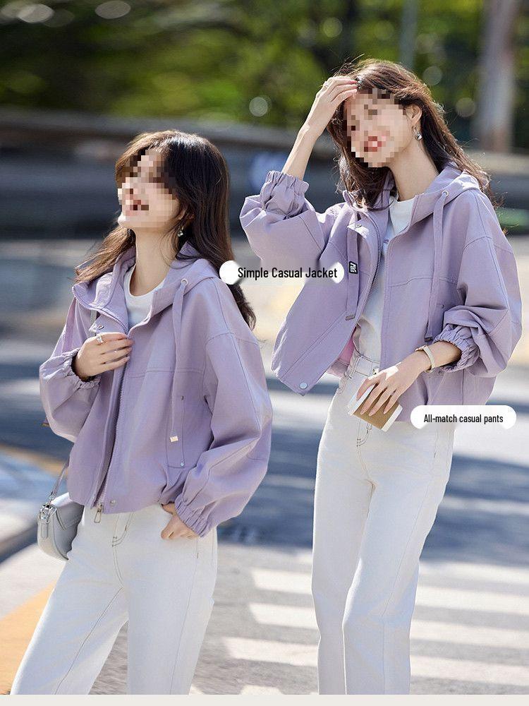 Petite Loose Hooded Jacket - Spring & Autumn 2025 Casual Trench for Back-to-School Season