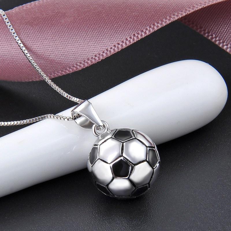 Football Jewelry Silver Pendant European and American Fashion Football Necklace Accessories
