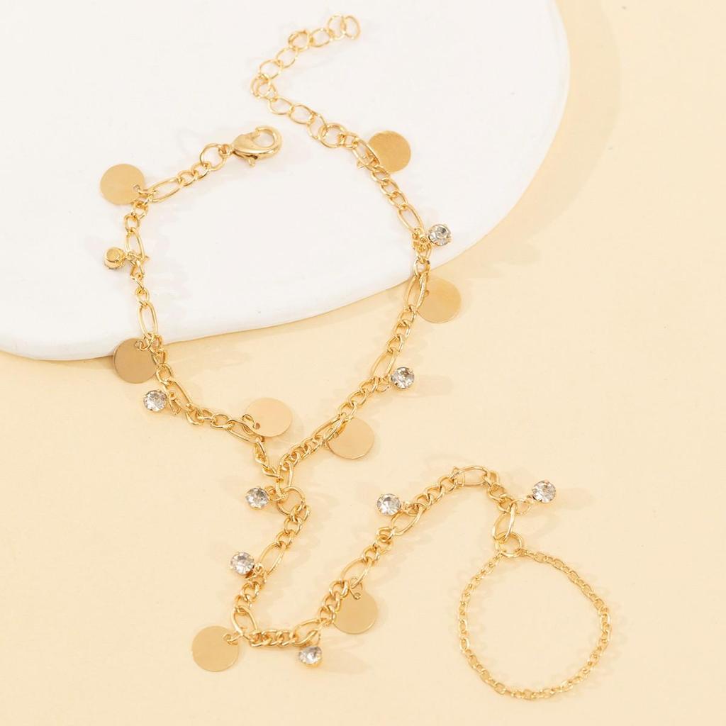 14K Gold Crystal Teardrop Pendant Tassel Bracelet & Anklet Set