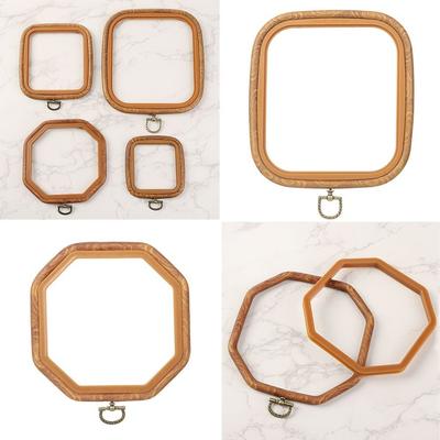 Langlebiger Kunststoff-Stickrahmen Holzmaserung Achteckig/Quadratisch/Rechteckig/Sechseckig Spannwerkzeug Handgemachter DIY-Stickrahmen