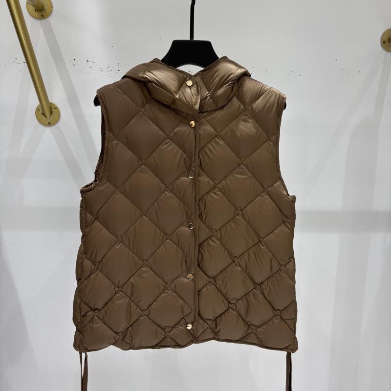 Autumn and Winter New Women's Single-breasted Hooded Rhombus White Duck Down Vest Vest Jacket Vest