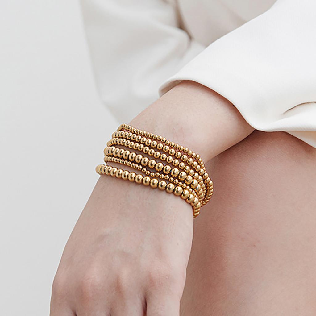 Stretcharmband med guldpläterade pärlor 3/4/5/6/8 mm stapelbart kulpärlarmband för kvinnor och män, trendigt stapelbart armband med zirkon, gåva