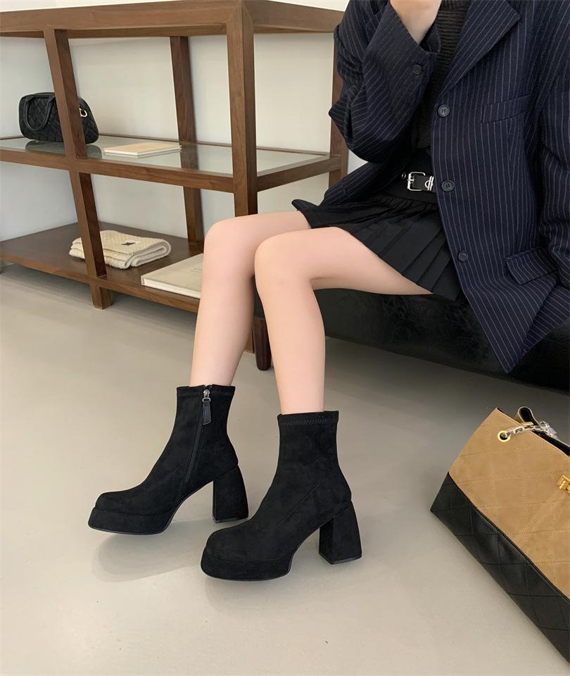 

New product New product French and short boots 2025 new square head thick-soled thin boots thick heel Martin boots women 39 чёрный