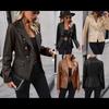 Women's Double Breasted Blazer PU Leather Moto Jacket