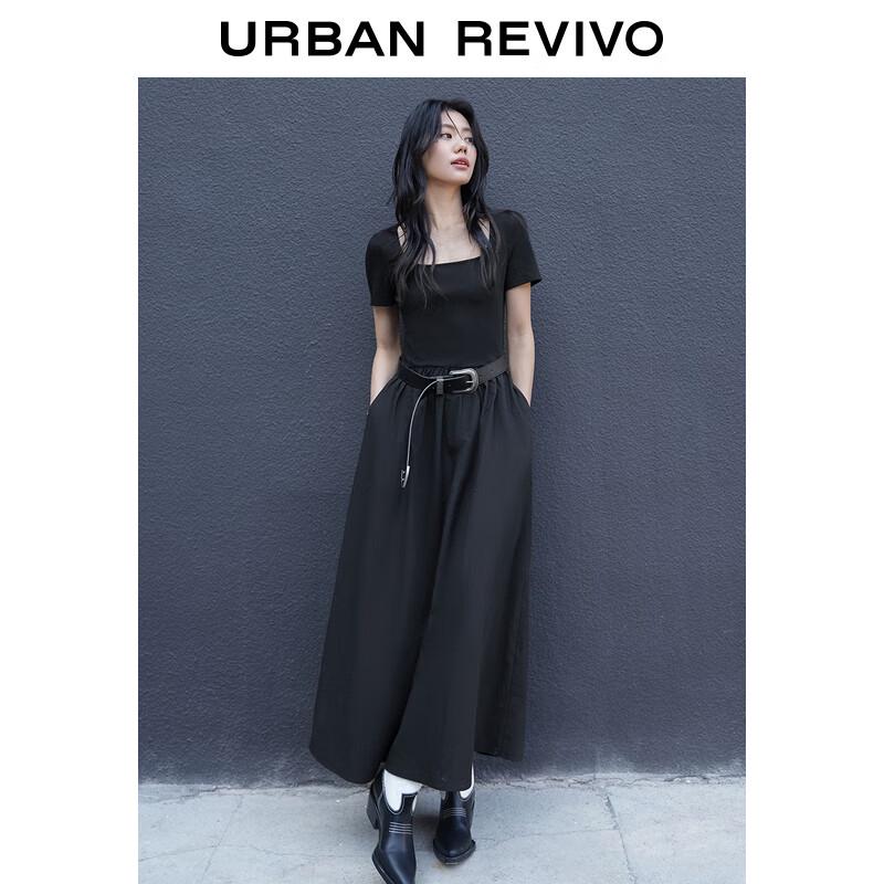 UR 2025 Spring Women's Spliced Slim Short Sleeve Dress