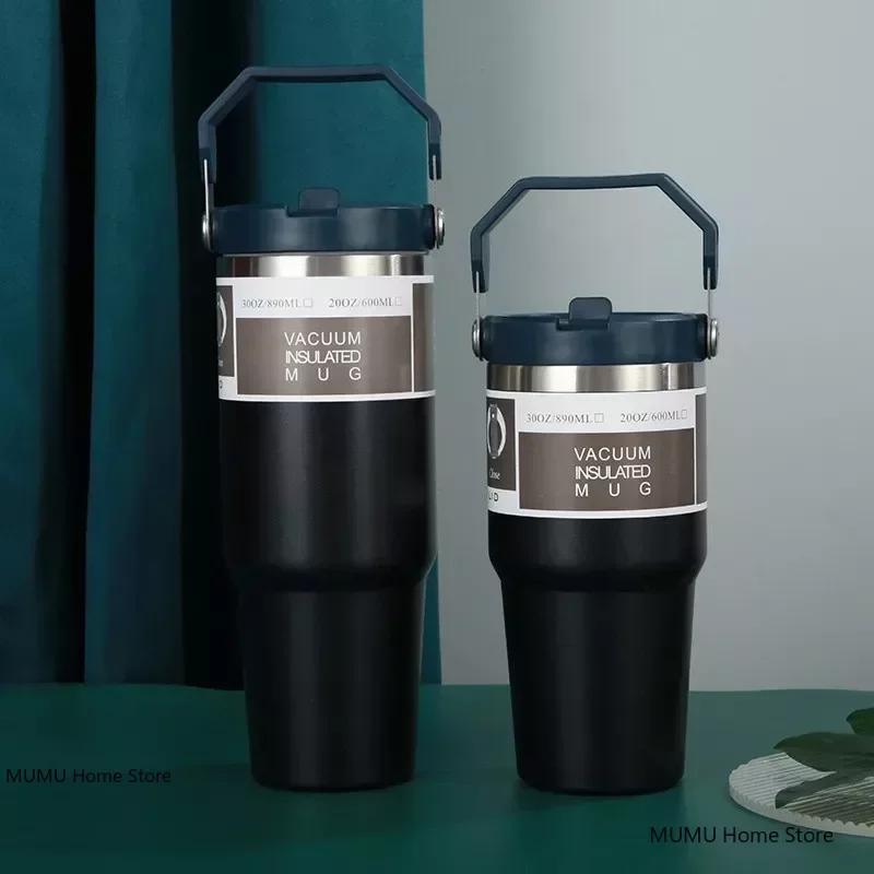 20oz/30oz Stainless Steel Thermos Mug With Straw Keeps Cold and Heat Thermal Mug Tumbler Outdoor Sports Thermal Water Bottle
