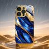 Premium Electroplated Glass Phone Case for iPhone 17 16 15 14 13 12 11 PM Pro Max Plus — Elegant Stylish Blue Gold Color Scheme