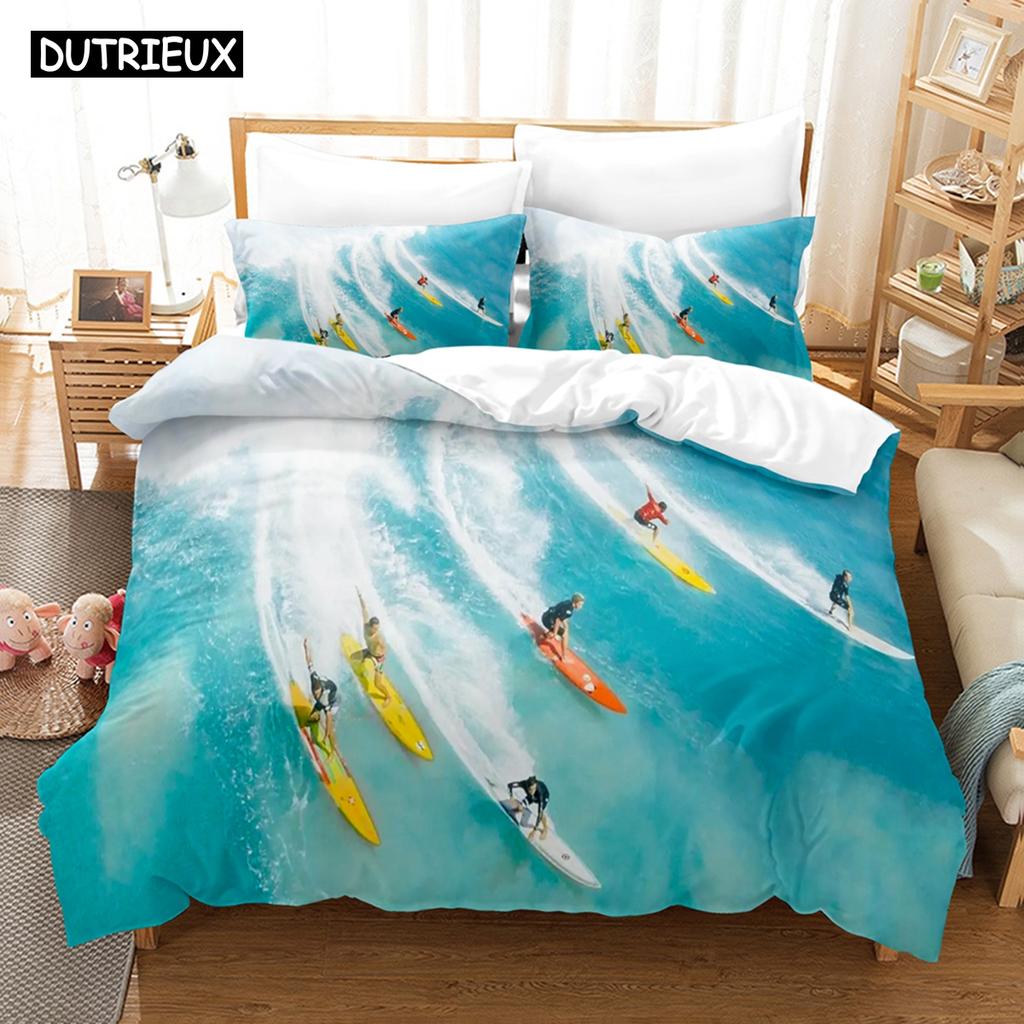 3D Printed Surfing Summer Bedding Set Down Quilt Cover With Pillowcase Double SIngle King