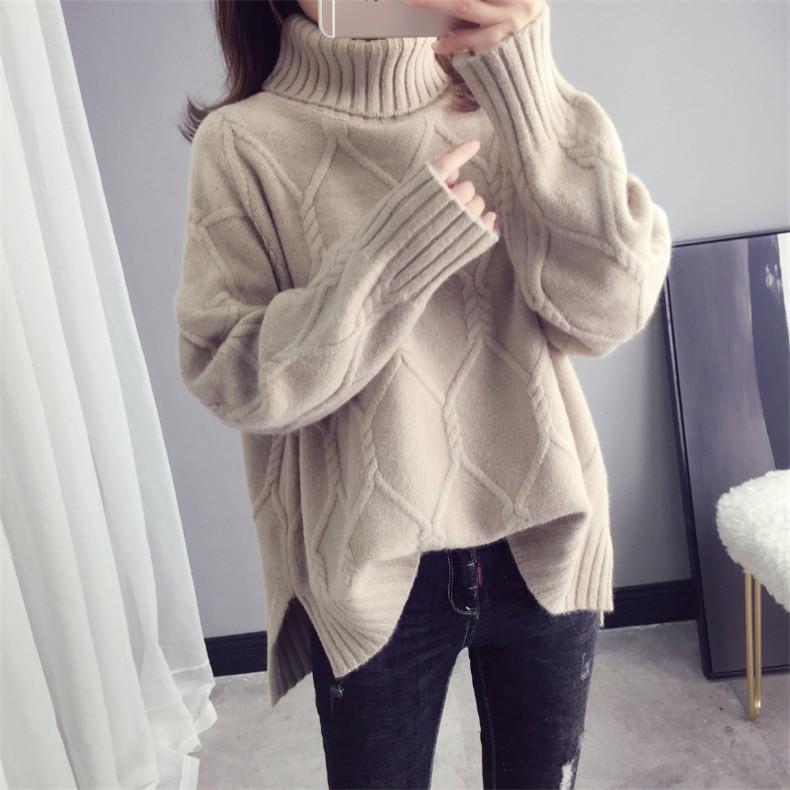 Thicken Warm High Collar Sweater for Women Pullovers Casual Loose Bottoming Tops Knitwears Clothes