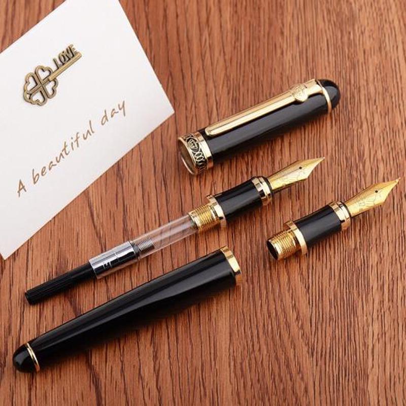 Duke D2 Zwart & Gouden Clip D2 Medium Pen met Penpunt Set met 1x Kalligrafie Fude Gebogen Penpunt Verwisselbaar Set Benodigdheden
