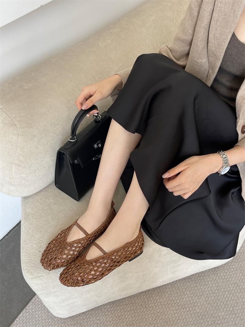 

2025 new woven flat-soled single shoes hollow women s shoes 43 коричневый