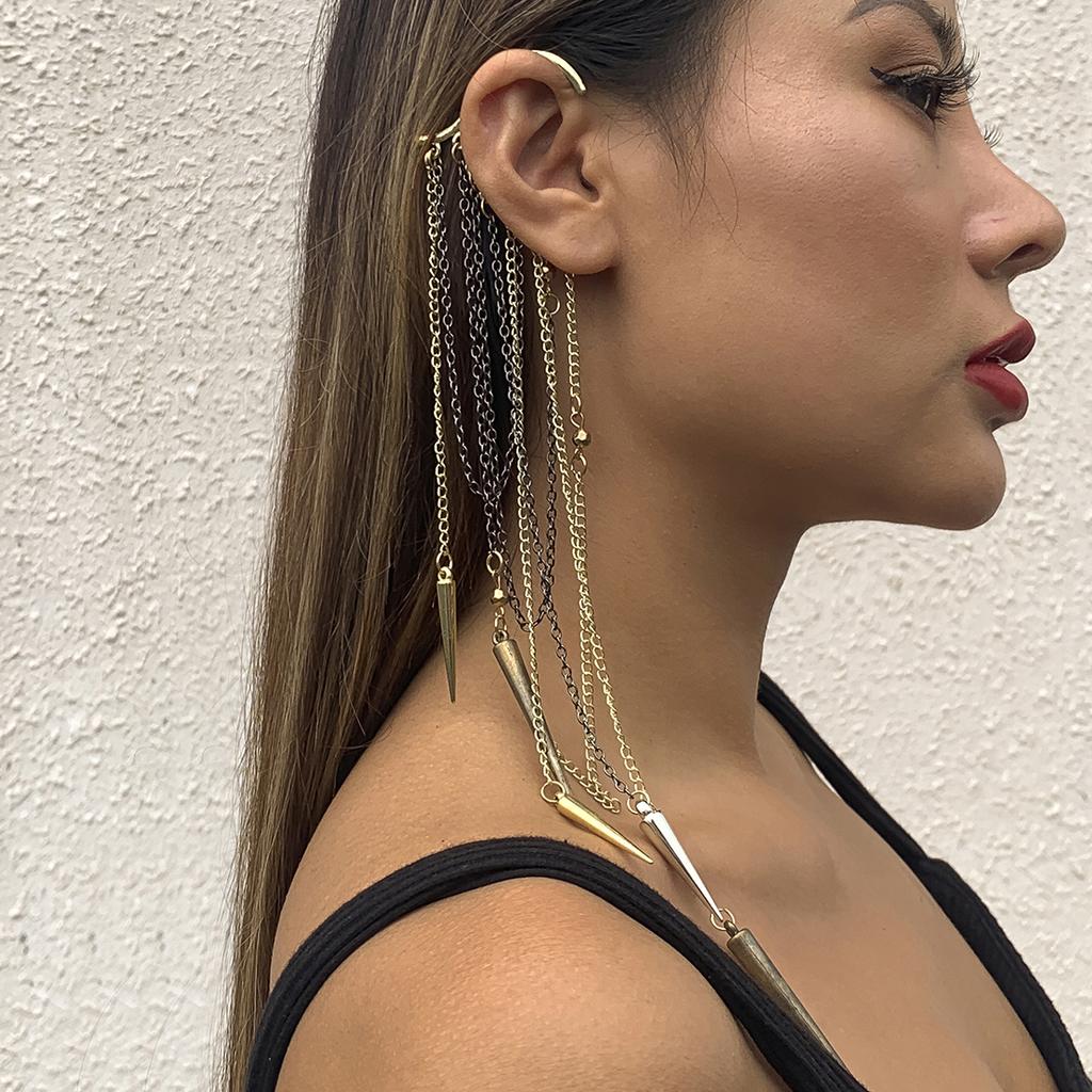 Ingemark Kpop Long Tassel Clip Earring for Women Ladies No Piercing Fake Cartilage Exquisite Ear Bone Clips Pendientes Jewelry
