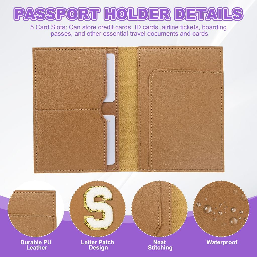 PATIKIL Travel Passport Luggage Tag Set with Initial Passport Cover and Alphabet Chenille Letter Travel Wallet Bag Suitcase Identifier for Women and