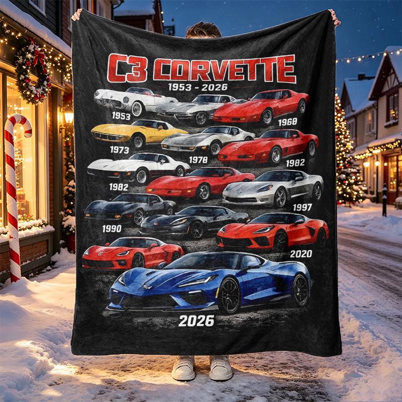 Chevrolet Corvette Muster Decke für Heimdekoration, Bett, Sofa, Auto Reisen, Camping, Geeignet für Alle Jahreszeiten, Geburtstags-Weihnachtsgeschenk