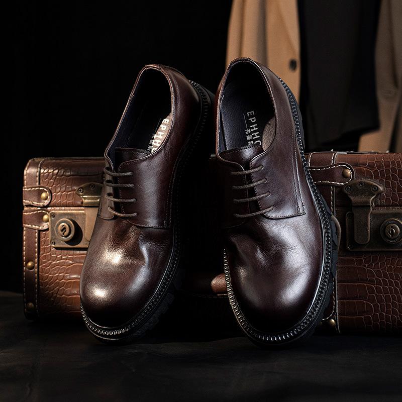 Mode Neue Vier Jahreszeiten Herren Echtleder Schuhe mit Großkopf, Erhöhter Höhe, Dickem Boden, Lässigem Weichboden, Weicher Oberfläche