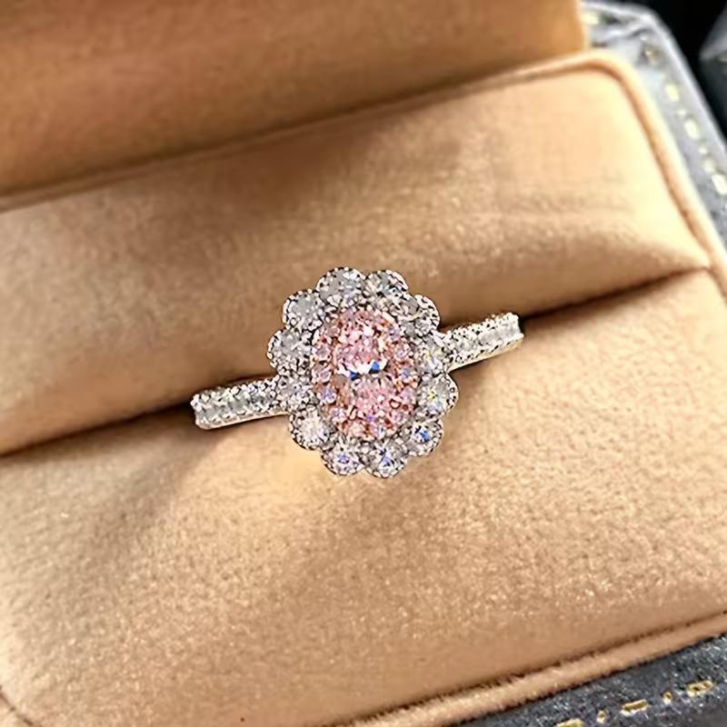 Light Luxury Exquisite Bright Oval Zircon Sun Flower Ring Ladies Engagement Wedding Bride Jewelry Holiday Party Gift
