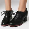 Chaussures Mocassins à Talons Carrés pour Femmes Escarpins de Robe à Lacets Noir Blanc Marron à Petits Talons Chaussures de Fête de Bureau Confortables Grande Taille