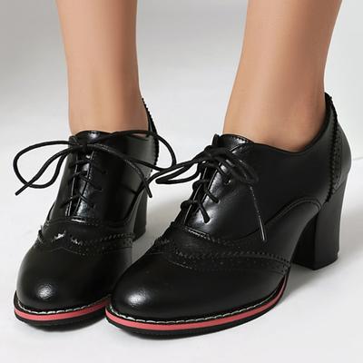 Damen Blockabsatz Slipper Schuhe Kleiderpumps Schnürschuhe Schwarz Weiß Braun Kurzer Absatz Party Büro Schuhe Bequem Große Größe