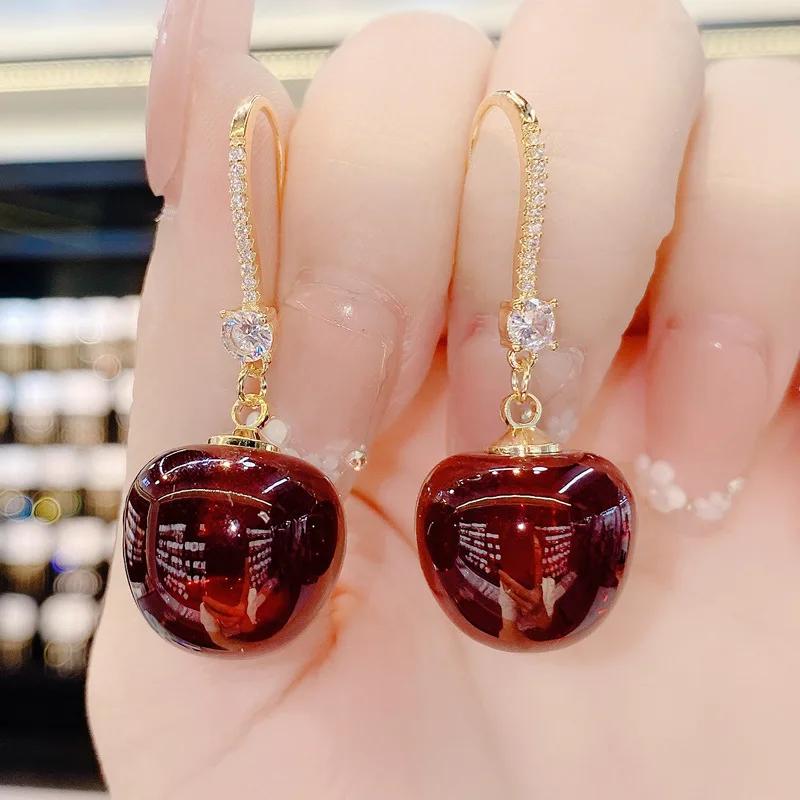 

2024 New Summer Cute Cherry Zircon Earrings for Women Fashionable Personalized Daily Accessories Party Jewelry Birthday Gifts