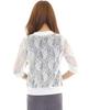 Sarah Rose Lace Sleeve Floral Print Knit Summer Cardigan with Button Front and Women's Cardigan, 5/8 See-Through U-Neck (XL, White)