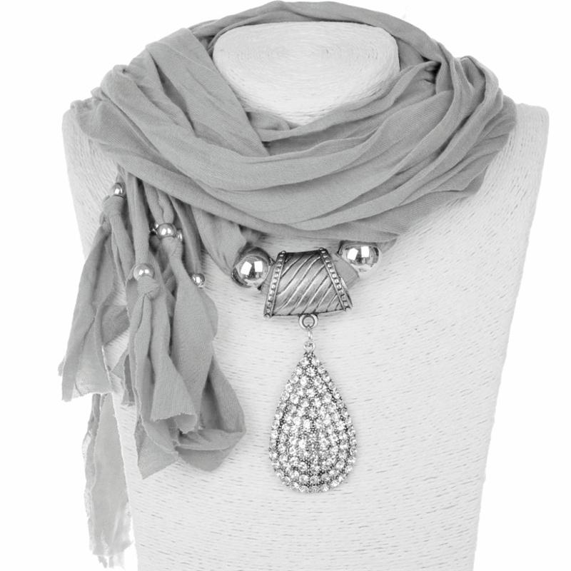 Tassel Polyester Scarf Women's Jewelry Scarf Full Diamond Water Drop Pendant Scarf