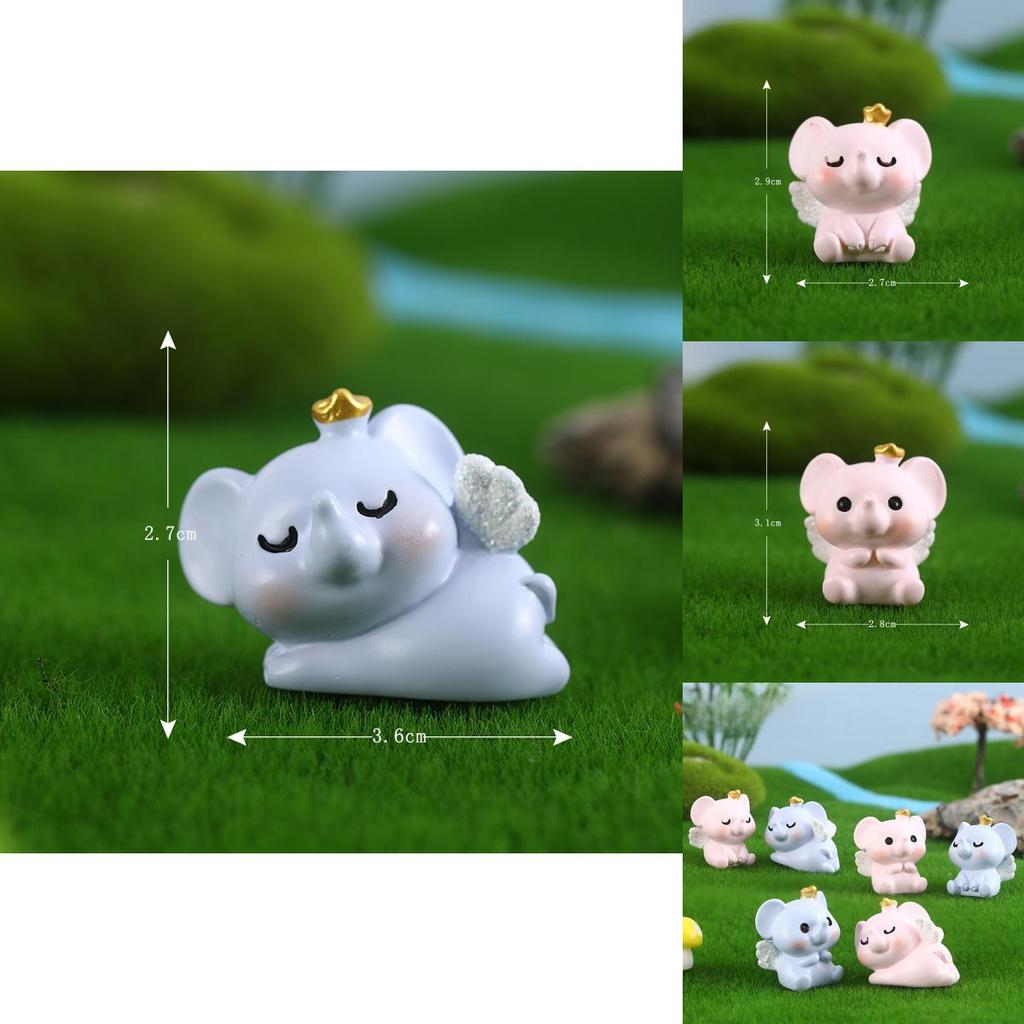 Adorable Pink Blue Resin Elephant Set Miniature Animal Figures For Home Decor