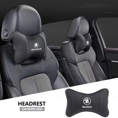 1Pcs Leather Car Interior Seat Headrest Neck Pillow For Octavia Kodiaq Karoq Superb Rapid Yeti Scala Kamiq Vision RS Fabia