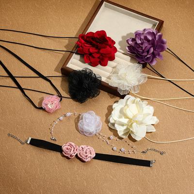 Collar para Mujer Collar Flor Fantasma Gargantilla de Flor Rosa Collar de Encaje de Tela Flor Collar Hermoso Elegante Collar para Ella