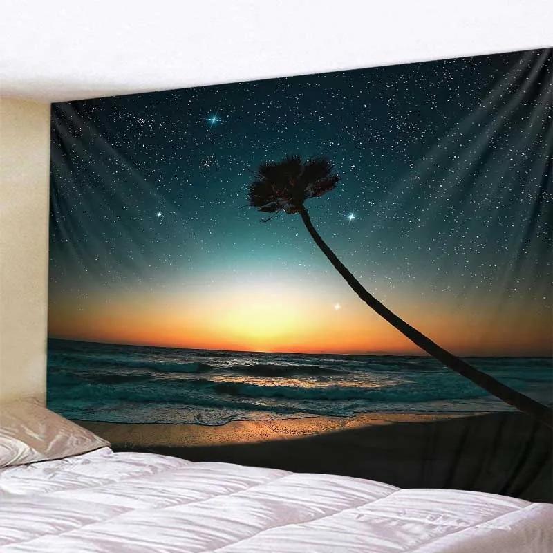 Background decoration tropical plant tapestry aerial palm tree wall hanging Nordic ins home living room bedroom fabric painting