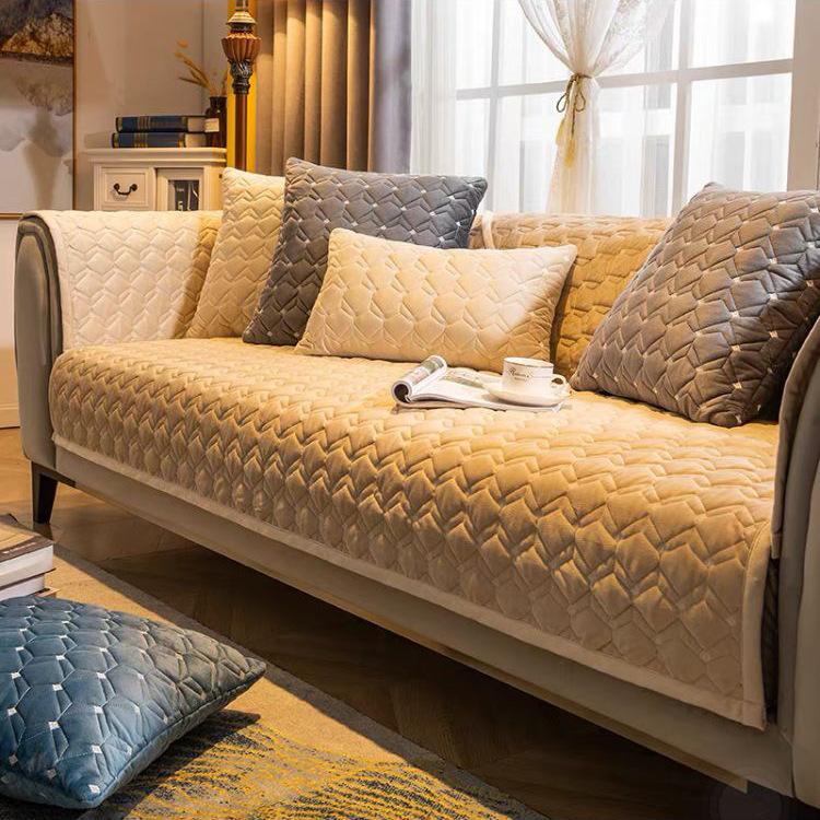 Moderne lys luksus sofa pute stoff massivt tre Sklisikker ensfarge brodert skinn Sofa trekk Pute