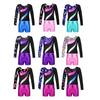 Girls Gymnastics Dance Set Rhinestones Leotard Long Sleeve Patchwork Print Metallic Shorts Performance