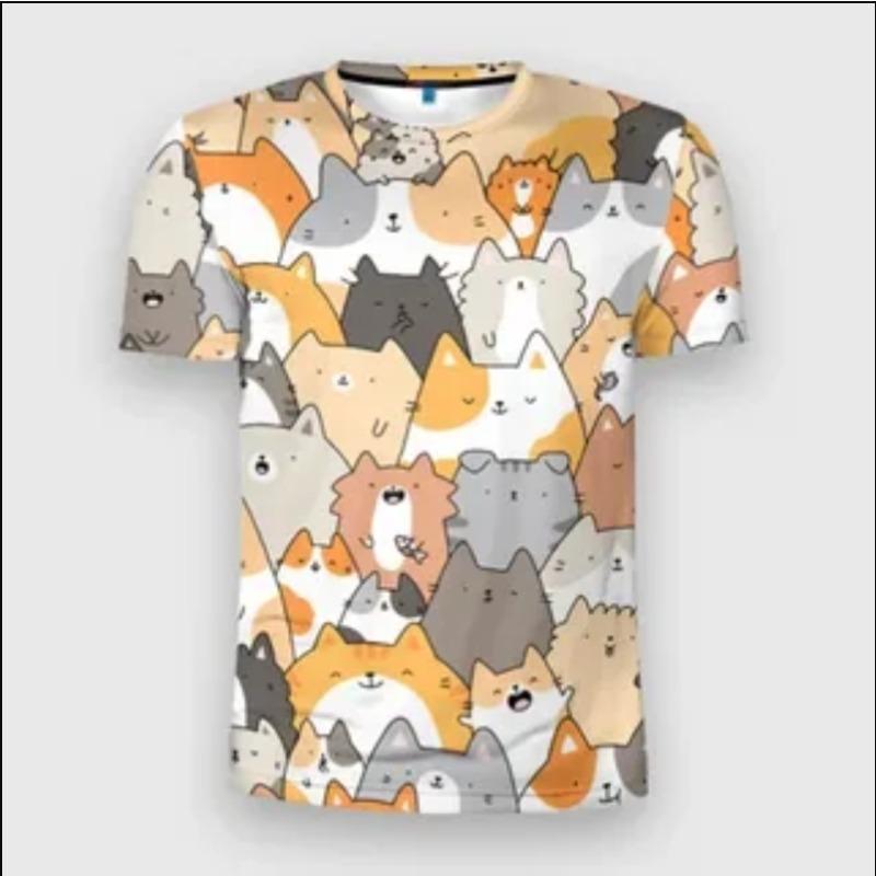 Men's T-Shirts Cute Cat Pattern 3D Print Tops Tees Summer New Women's Streetwear Fashion Oversized T Shirt Men Clothing