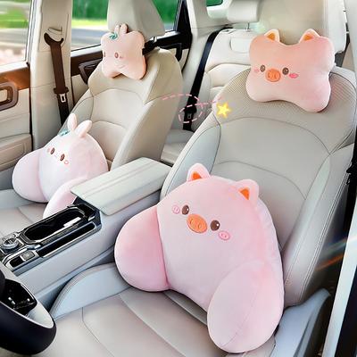 1 juego de almohadas para reposacabezas de coche, decoración interior, almohada de felpa con dibujos animados, cojín para la espalda, accesorios DIY