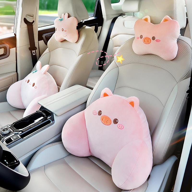 1 Set Auto Interior Decoration Car Headrest Neck Pillows Cute Cartoon Plush Waist Pillow Back Cushion Diy Accessories