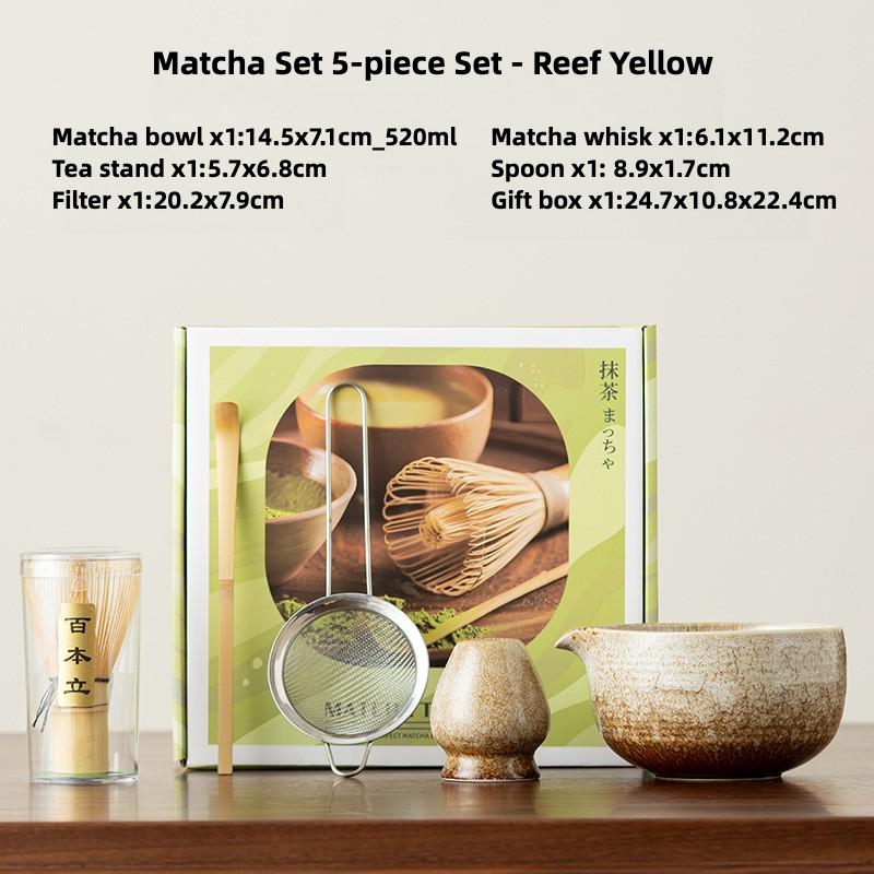 BespritGift Matcha Set 5 Pcs Ceramic Matcha Whisk Set with Matcha Bowl Bamboo Whisk  Japanese Style Tea Ceremony Gift Box