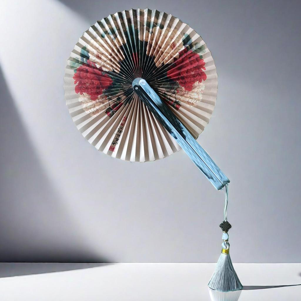 Chinese Style Portable Magnetic Folding Fan with Classical Print for Hanfu Dance