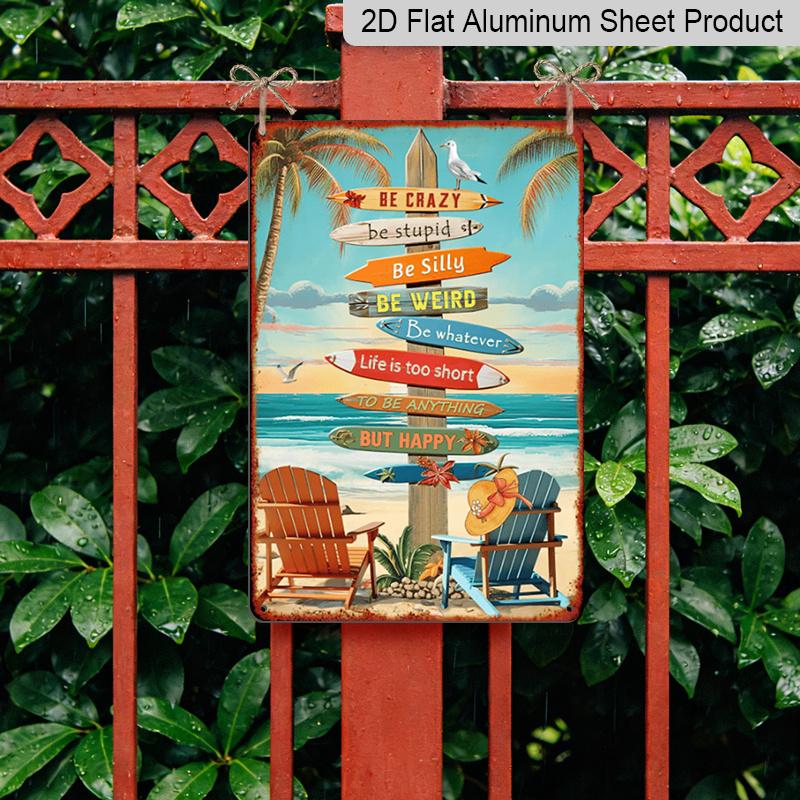 2D Flat Vintage Surfboard Aluminium Metal Sign with Inspirational Beach Quotes - Retro Coastal Wall Art Decor for, Cafe, Bar, Beach House - 8x12 Inch