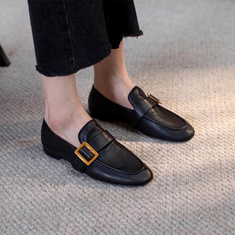 Fashion Low Heels Women Pumps Retro Round Toe Concise Office Lady Working Shoes Woman Genuine Leather Pumps Basic Spring Summer 2025 New