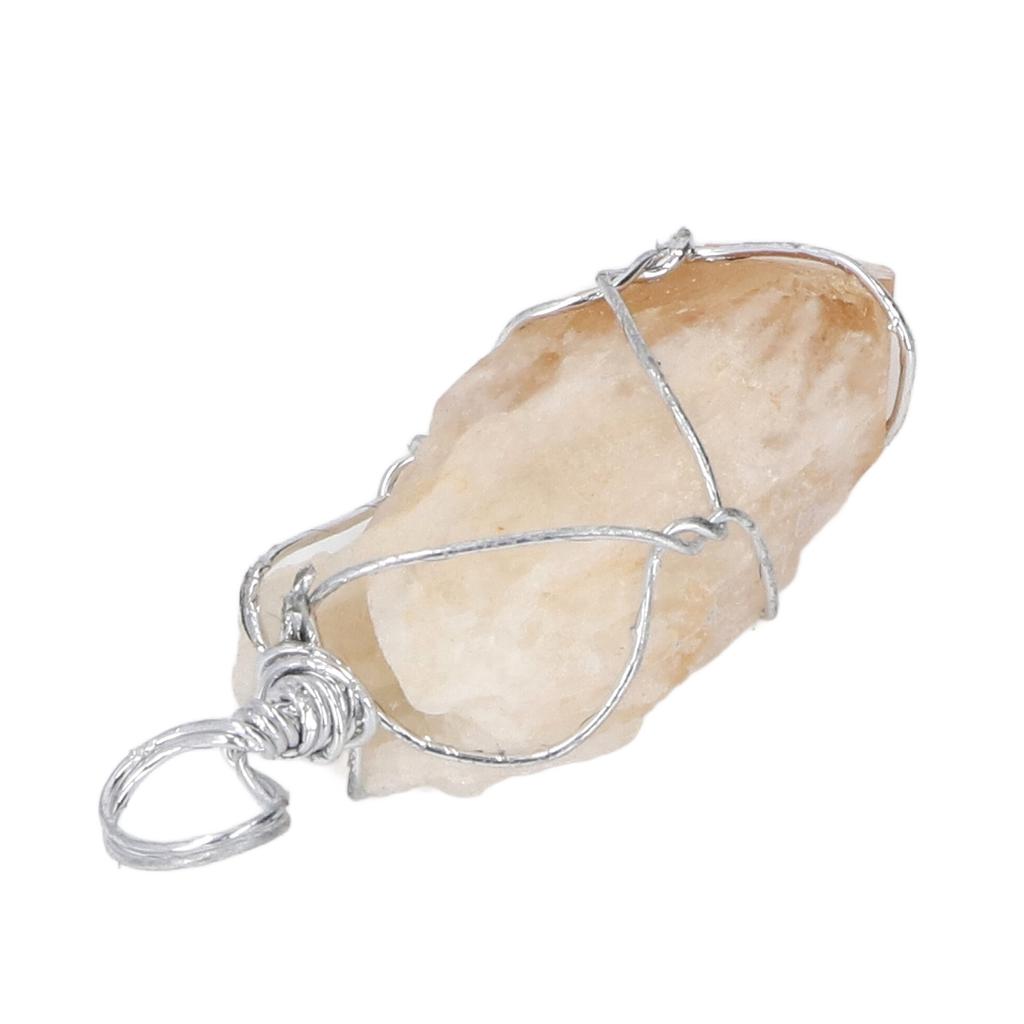 Stone Necklace Pendant Iron Wire Wrapped Nature Point Gemstone Jewelry for