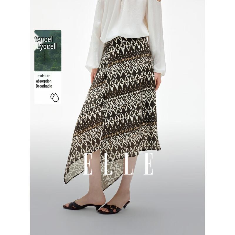 ELLE Women s Vintage Ethnic Print A-Line Midi Skirt S