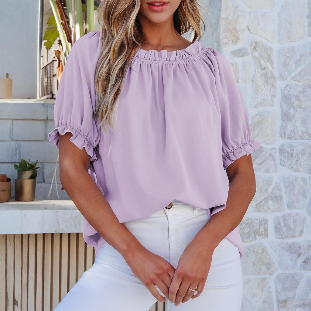 Womens Tops Off The Shoulder Blouses Casual Cute Puff Sleeve T Shirts