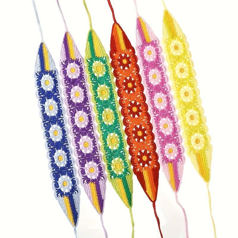 Multicolor Knit Handkerchief Crochet Sweet Bohemian Style Headpiece Floral Woven Headband Women
