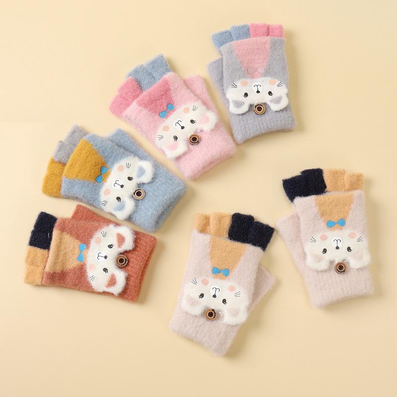 Winter Kinder Halbfinger Klapphandschuhe Warme und Kalte Strickhandschuhe für Jungen und Mädchen Niedliche Babygarnhandschuhe