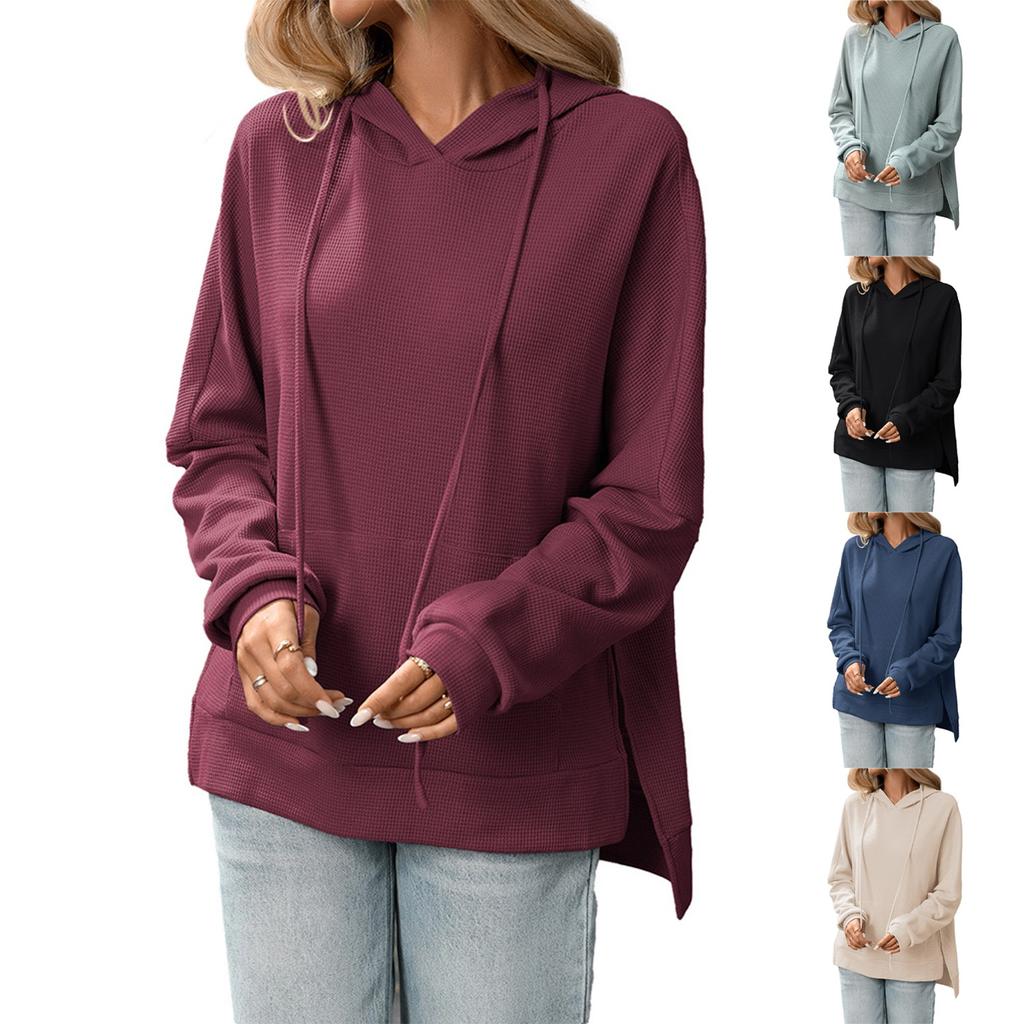 Women's Fashion Solid Color Hooded Long Sleeved Pullover Sweatshirt Hooded Sweatshirt Top