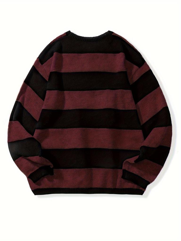 Men's Retro Wool Knitwear: Color Block Striped, Round Neck, Soft & Cozy, Loose Fit, Autumn/Winter Edition.